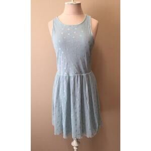 Free People Light Blue Silver Polka Dot Mesh Nylon Princess Dress Womens S